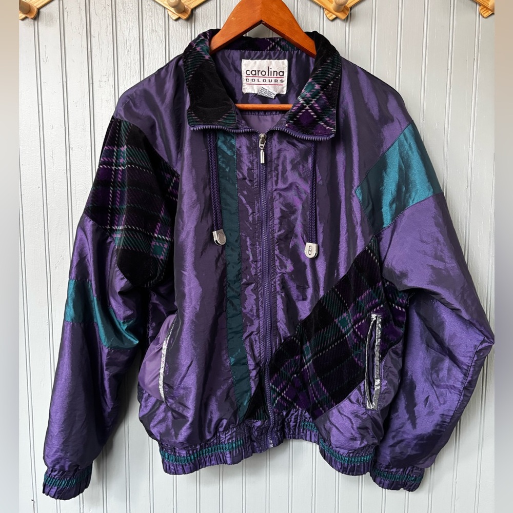 Carolina Colours Multicolored Vintage Windbreaker Jacket W Gem Buttons Velvet